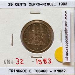 Trinidad and Tobago, 25 Cents 1983 Copper-nickel , (XF), World Coins Trinidad and Tobago KM 32