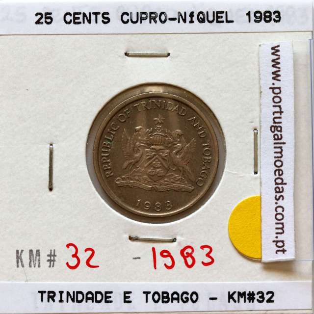 Trindade e Tobago, 25 Cents 1983 cuproníquel, (Bela), World Coins Trinidad and Tobago KM 32