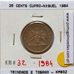Trindade e Tobago, 25 Cents 1984 cuproníquel, (Bela), World Coins Trinidad and Tobago KM 32
