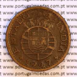 India 1 Tanga 1947 Bronze, Tanga 1947 of India Portuguese, (VF), World Coins India Portuguese KM 24