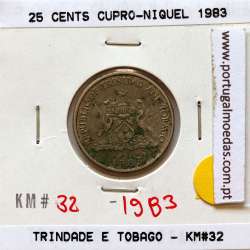Trinidad and Tobago, 25 Cents 1983 Copper-nickel , (VF), World Coins Trinidad and Tobago KM 32