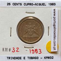 Trinidad and Tobago, 25 Cents 1983 Copper-nickel , (XF), World Coins Trinidad and Tobago KM 32