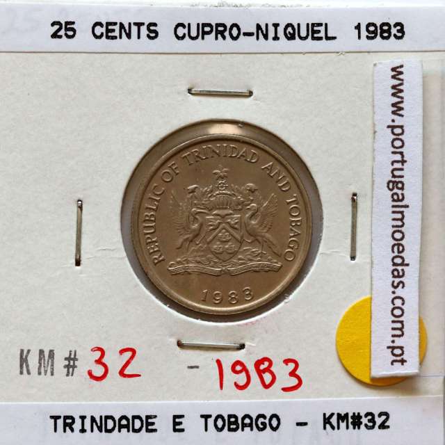 Trinidad and Tobago, 25 Cents 1983 Copper-nickel , (XF), World Coins Trinidad and Tobago KM 32