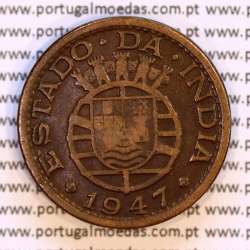 India 1 Tanga 1947 Bronze, Tanga 1947 of India Portuguese, (VF), World Coins India Portuguese KM 24