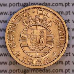 India coin of 1 Tanga 1952 Bronze, Tanga 1952 of India Portuguese, (AU/UNC), World Coins India Portuguese KM 28