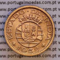India coin of 1 Tanga 1952 Bronze, Tanga 1952 of India Portuguese, (AU/UNC), World Coins India Portuguese KM 28