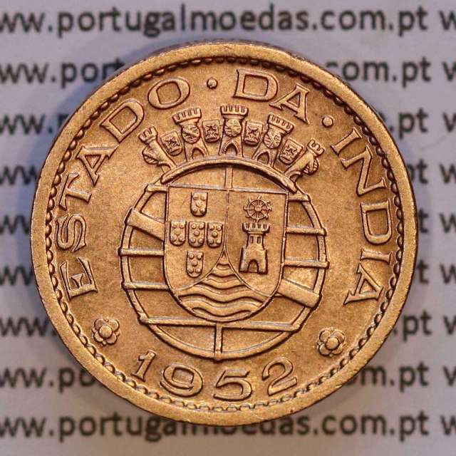 India coin of 1 Tanga 1952 Bronze, Tanga 1952 of India Portuguese, (AU/UNC), World Coins India Portuguese KM 28