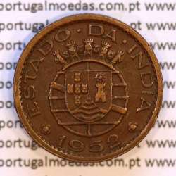 India coin of 1 Tanga 1952 Bronze, Tanga 1952 of India Portuguese, (VF+), World Coins India Portuguese KM 28