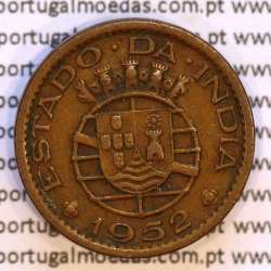 India coin of 1 Tanga 1952 Bronze, Tanga 1952 of India Portuguese, (VF+), World Coins India Portuguese KM 28