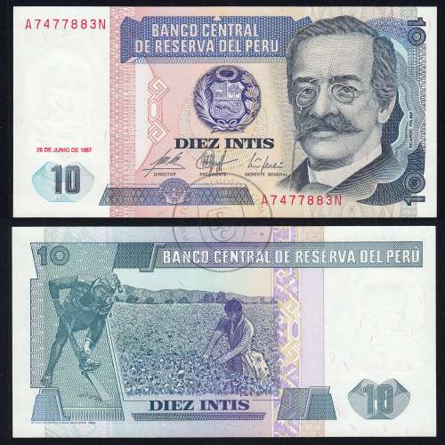 Peru - 10 Intis Banknote 1987 (Uncirculated) - Pick 129