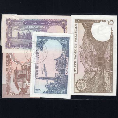 Paquistão - Lote de 4 Notas diferentes - Serie 1975-1999 (Não Circuladas)