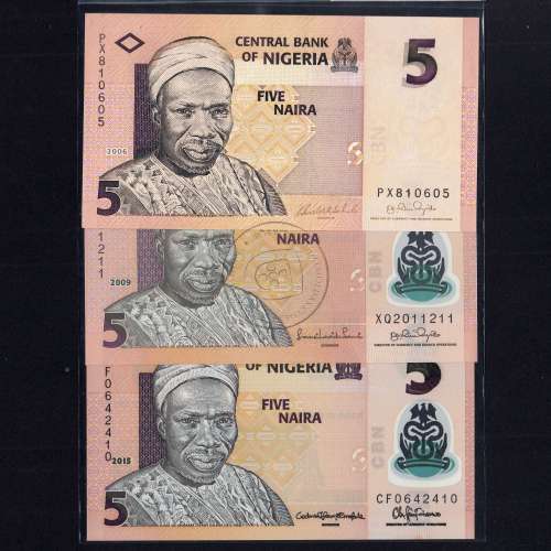 Nigeria - Lot of 5 Different Banknotes - Series 2006-2015 (Uncirculated)