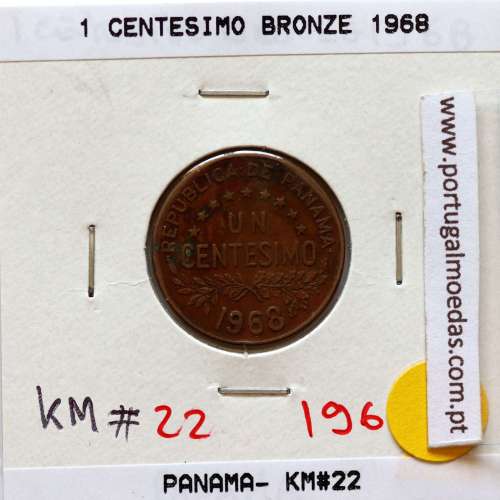 Centesimo 1968 Bronze, Um Centésimo 1968, (MBC+), World Coins Panama KM 22