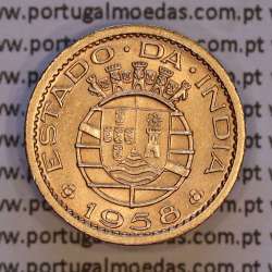 India portuguese, 10 centavos 1958 bronze, $10 centavos 1958 colony Índia Portuguese , (XF), World Coins India Portuguese KM3 0