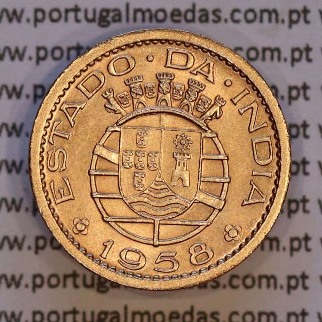 India portuguese, 10 centavos 1958 bronze, $10 centavos 1958 colony Índia Portuguese , (XF), World Coins India Portuguese KM3 0