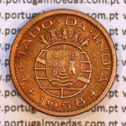 India portuguese, 10 centavos 1958 bronze, $10 centavos 1958 colony Índia Portuguese , (XF), World Coins India Portuguese KM30