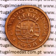 Índia 10 centavos 1958 bronze Estado da India Portuguesa, $10 centavos 1958 Índia, (Bela), World Coins India Portuguese KM 30