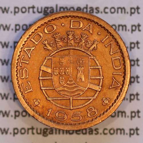 Índia 10 centavos 1958 bronze Estado da India Portuguesa, $10 centavos 1958 Índia, (Bela), World Coins India Portuguese KM 30