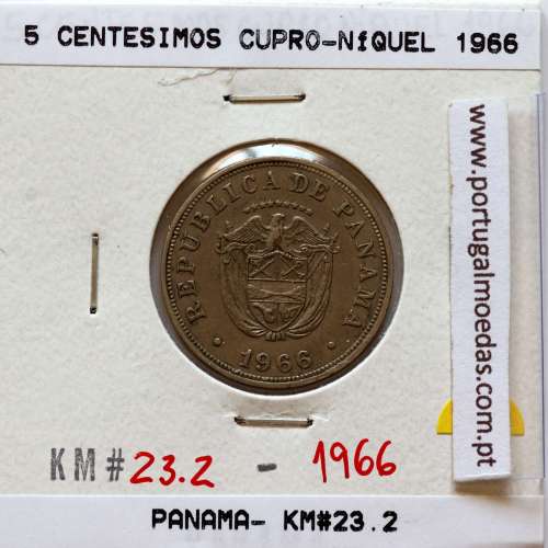 Panamá, 5 Centesimos 1966 Cupro-níquel, Cinco Centésimos 1966, (MBC), World Coins Panama KM 23.2