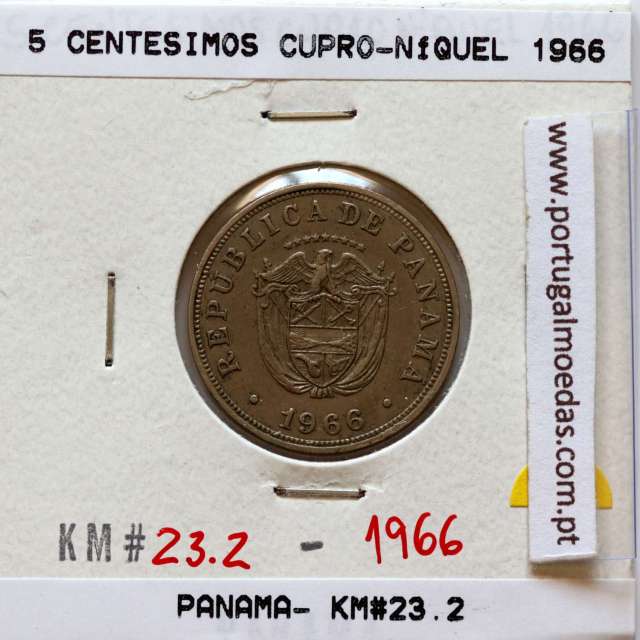 Panama, 5 Centesimos 1966 Copper-nickel, Cinco Centésimos 1966, (VF), World Coins Panama KM 23.2