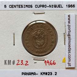 Panamá, 5 Centesimos 1966 Cupro-níquel, Cinco Centésimos 1966, (Bela), World Coins Panama KM 23.2