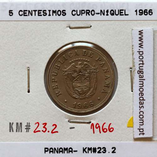 Panamá, 5 Centesimos 1966 Cupro-níquel, Cinco Centésimos 1966, (Bela), World Coins Panama KM 23.2