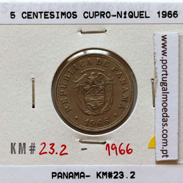 Panama, 5 Centesimos 1966 Copper-nickel, Cinco Centésimos 1966, (XF), World Coins Panama KM 23.2