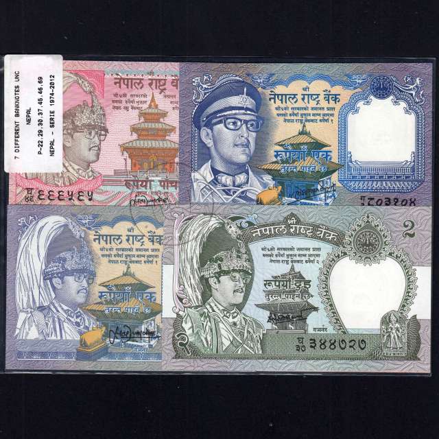 Nepal - Lote de 7 Notas Diferentes - Serie 1974-2015 (Não Circuladas)