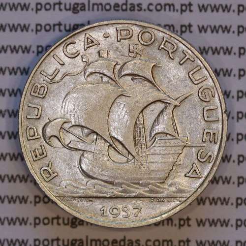 5 escudos 1937 Prata, 5$00 Escudos 1937 prata Republica Portuguesa, (MBC), World Coins Portugal KM 581