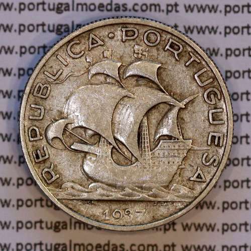 5 escudos 1937 Prata, 5$00 Escudos 1937 prata Republica Portuguesa, (MBC), World Coins Portugal KM 581
