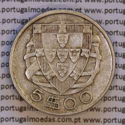 Silver coin 5 Escudos 1937 of Portugal, 5$00 Escudos 1937 silver of the Portuguese Republic, (VF), World Coins Portugal KM 581