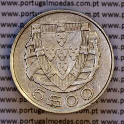 Silver coin 5 Escudos 1937 of Portugal, 5$00 Escudos 1937 silver of the Portuguese Republic, (VF), World Coins Portugal KM 581