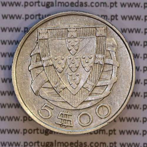 Silver coin 5 Escudos 1937 of Portugal, 5$00 Escudos 1937 silver of the Portuguese Republic, (VF), World Coins Portugal KM 581