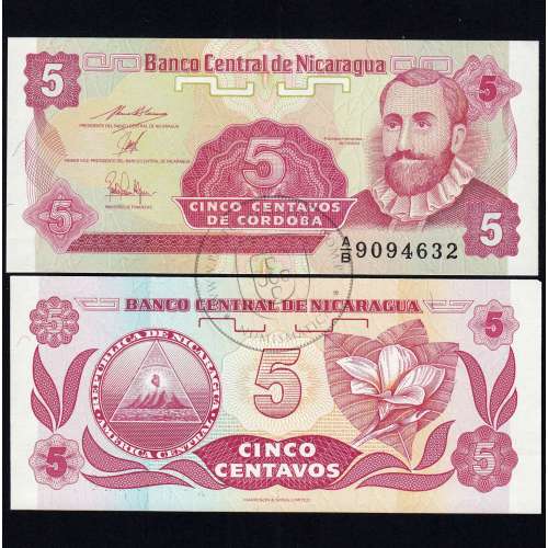 Nicarágua - Nota de 5 Centavos 1991 (Não Circulada) - Pick 168