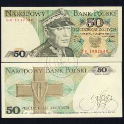 Poland - 50 Zlotych Banknote 1988 (Uncirculated) - Pick 142