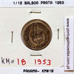 Panama, 1/10 Balboa 1953 Silver, Decimo de Balboa 1953, (XF), World Coins Panama KM 18