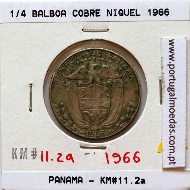 Panamá, 1/4 Balboa 1966 Cobre Níquel, Quarto de Balboa 1966, (MBC), World Coins Panama KM 11.2a