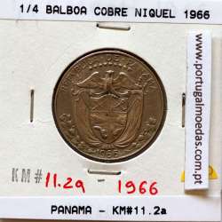 Panama, 1/4 Balboa 1966 Copper Nickel Clad, Quarter Balboa 1966, (MBC), World Coins Panama KM 11.2a