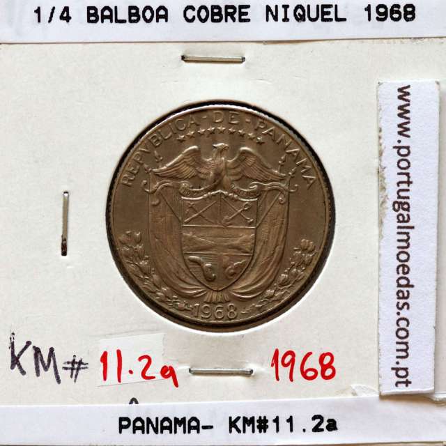 Panamá, 1/4 Balboa 1968 Cobre Níquel, Quarto de Balboa 1968, (MBC), World Coins Panama KM 11.2a