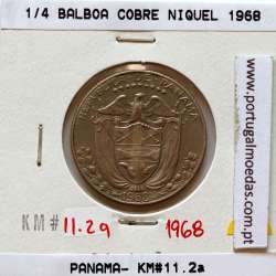 Panama, 1/4 Balboa 1968 Copper Nickel Clad, Quarter Balboa 1968, (MBC), World Coins Panama KM 11.2a