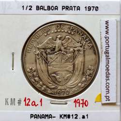 Panamá, 1/2 Balboa 1970 Prata, Meio Balboa 1970, (MBC), World Coins Panama KM 12a.1