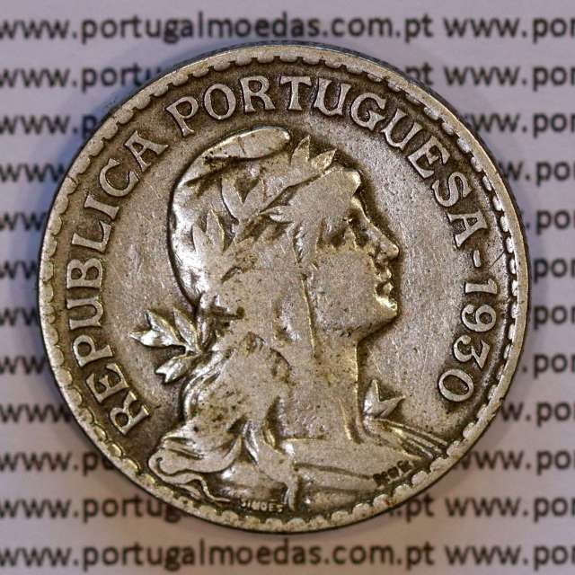 Cape Verde coin 1 Escudo 1930 Nickel brass, 1$00 Escudo alpaca 1930, Former Portuguese colony, (VF), World Coins Cape Verde KM 5