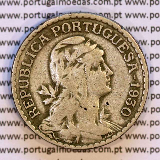 Cabo Verde, 1 Escudo 1930 alpaca, 1$00 Escudo alpaca 1930, Ex-Colónia de Cabo verde, (MBC), World Coins Cape Verde KM 5