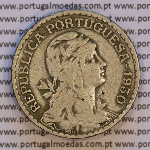 Cabo Verde, 1 Escudo 1930 alpaca, 1$00 Escudo alpaca 1930, Ex-Colónia de Cabo verde, (MBC), World Coins Cape Verde KM 5