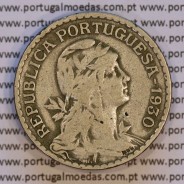 Cabo Verde, 1 Escudo 1930 alpaca, 1$00 Escudo alpaca 1930, Ex-Colónia de Cabo verde, (MBC), World Coins Cape Verde KM 5