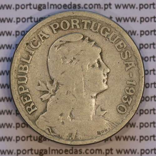 Cabo Verde, 1 Escudo 1930 alpaca, 1$00 Escudo alpaca 1930, Ex-Colónia de Cabo verde, (BC), World Coins Cape Verde KM 5