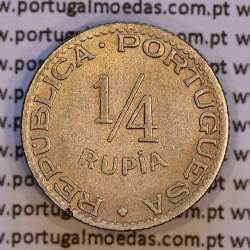 India coin 1/4 Rupia 1947 Copper-nickel, Quarter Rupee 1947 of India Portuguese, (VF-),  World Coins India Portuguese KM 25
