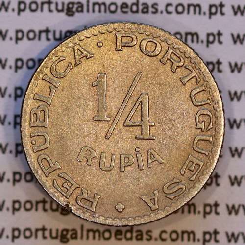 India coin 1/4 Rupia 1947 Copper-nickel, Quarter Rupee 1947 of India Portuguese, (VF-),  World Coins India Portuguese KM 25