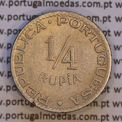 India coin 1/4 Rupia 1947 Copper-nickel, Quarter Rupee 1947 of India Portuguese, (VF-),  World Coins India Portuguese KM 25