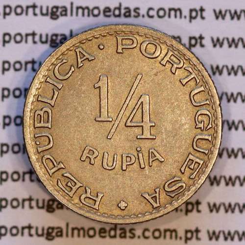 India coin 1/4 Rupia 1947 Copper-nickel, Quarter Rupee 1947 of India Portuguese, (VF+),  World Coins India Portuguese KM 25